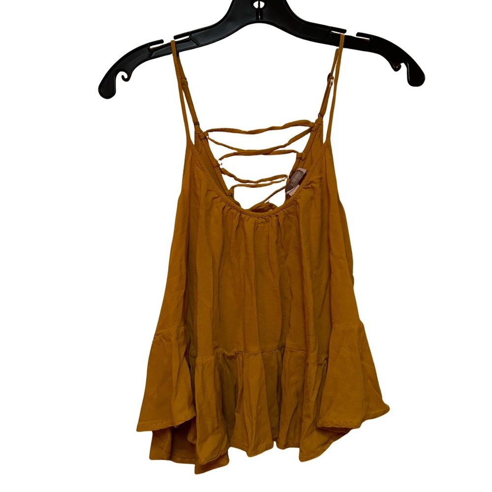 FOREVER 21 Mustard Cropped Ruffle Lace-up back Tank, Size L